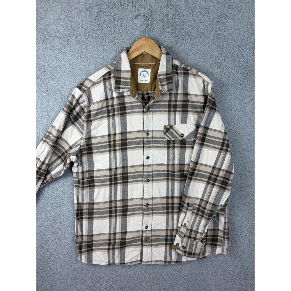 Dubnik Customized Shirt Mens L Brown Plaid Flannel Long Sleeve Button Casual Men